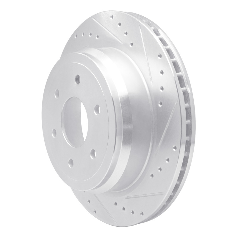 Nissan Titan XD Brake Rotor (1) - Rear Right - R1 Concepts - Drilled & Slotted - Silver - `16-`24
